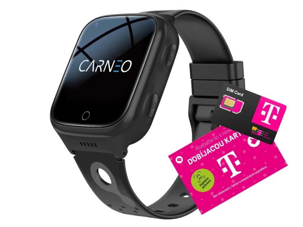 Detské smart hodinky Carneo GUARDKID+ 4G Platinum - čierne
