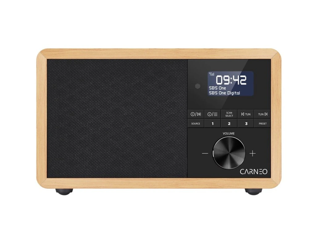 CARNEO P530, rádio DAB+, FM, BT, budík, OLED, wood